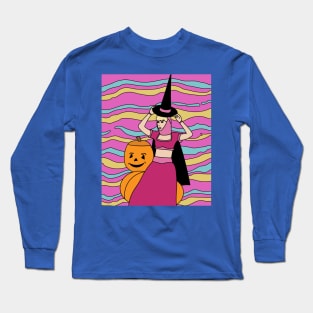 Flying Witch On A Broomstick With A Hat Long Sleeve T-Shirt